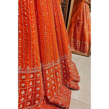 Amaltas Couture Isla Organza Orange Embroidered Blouse with Lehenga (Set of 2)