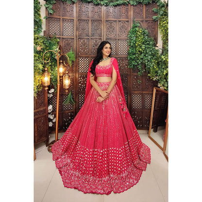 Amaltas Couture Tamia Organza Pink Embroidered Blouse with Lehenga (Set of 2)