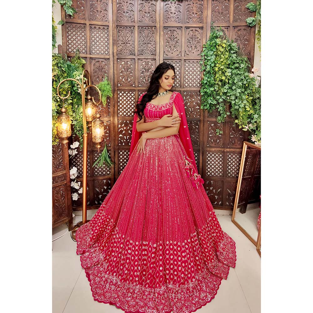 Amaltas Couture Tamia Organza Pink Embroidered Blouse with Lehenga (Set of 2)