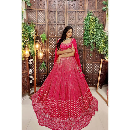 Amaltas Couture Tamia Organza Pink Embroidered Blouse with Lehenga (Set of 2)