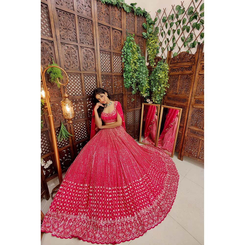 Amaltas Couture Tamia Organza Pink Embroidered Blouse with Lehenga (Set of 2)