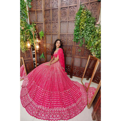 Amaltas Couture Tamia Organza Pink Embroidered Blouse with Lehenga (Set of 2)