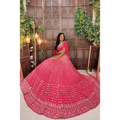 Amaltas Couture Tamia Organza Pink Embroidered Blouse with Lehenga (Set of 2)