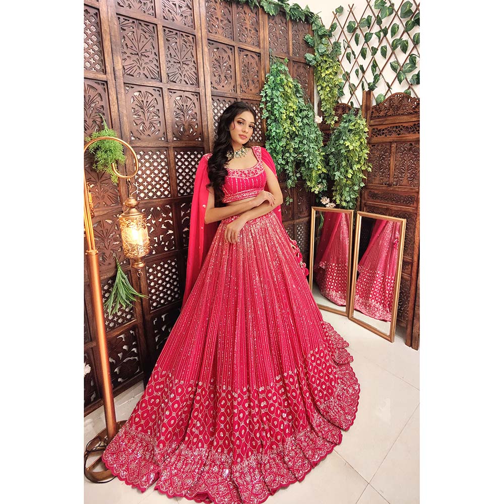 Amaltas Couture Tamia Organza Pink Embroidered Blouse with Lehenga (Set of 2)