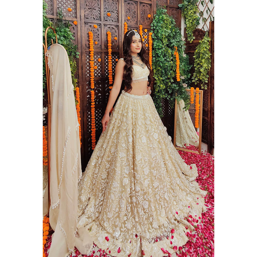 Amaltas Couture Shayan Ivory Embroidered Blouse with Lehenga and Dupatta (Set of 3)