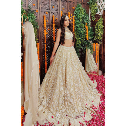 Amaltas Couture Shayan Ivory Embroidered Blouse with Lehenga and Dupatta (Set of 3)
