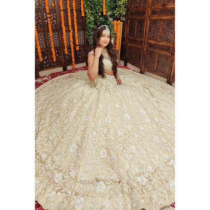 Amaltas Couture Shayan Ivory Embroidered Blouse with Lehenga and Dupatta (Set of 3)