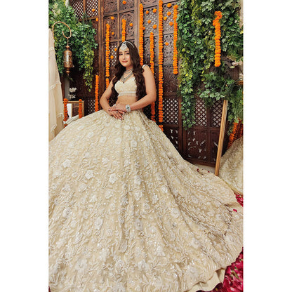 Amaltas Couture Shayan Ivory Embroidered Blouse with Lehenga and Dupatta (Set of 3)