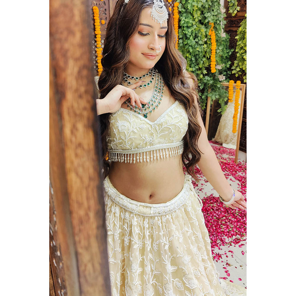 Amaltas Couture Shayan Ivory Embroidered Blouse with Lehenga and Dupatta (Set of 3)