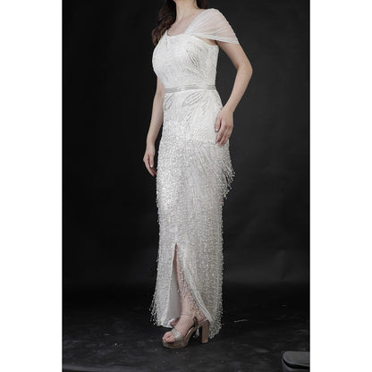 Ambrosia Hand Embellished White Gown with Sequence