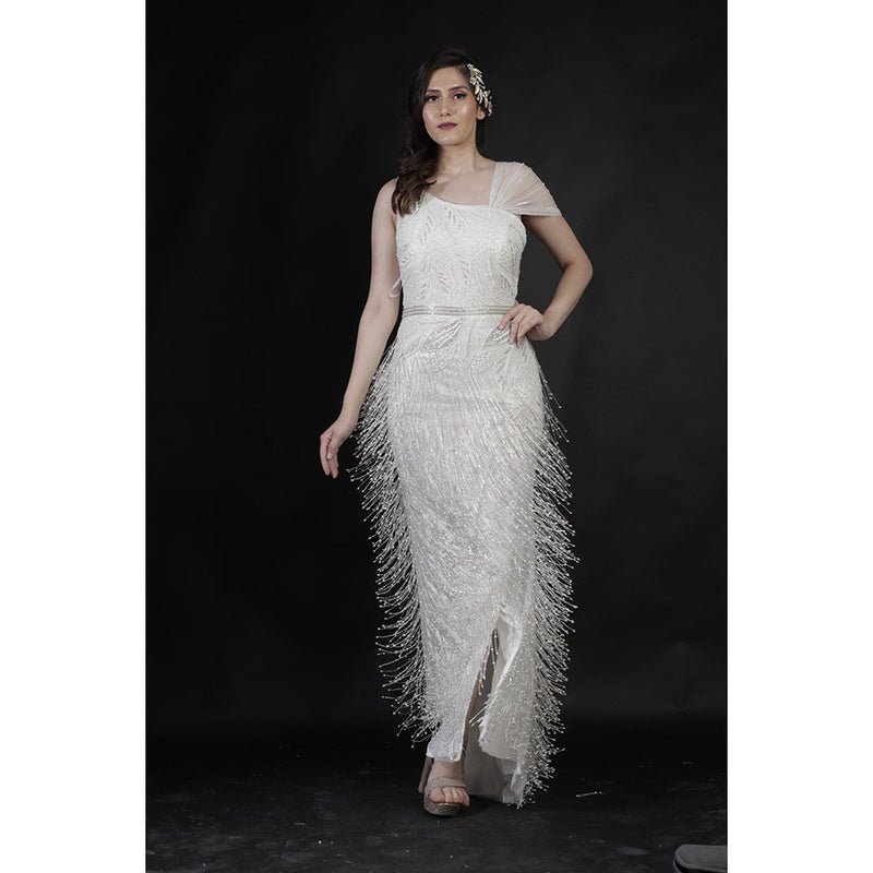 Ambrosia Hand Embellished White Gown with Sequence