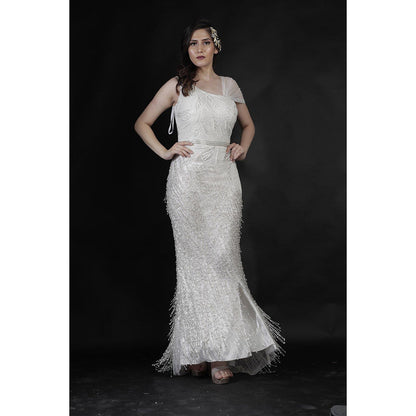 Ambrosia Hand Embellished White Gown with Sequence