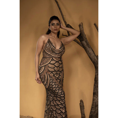 Ambrosia Hand Embellished Multi-Color Deep Neck Gown