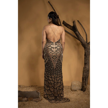 Ambrosia Hand Embellished Multi-Color Deep Neck Gown