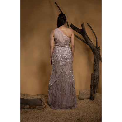 Ambrosia Hand Embellished One Shoulder Light Pink Sequence & Beaded Gown