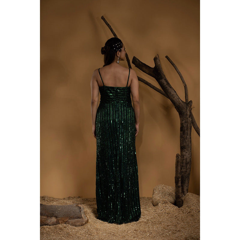 Ambrosia Hand Embellished Emerald Green Gown with Straps