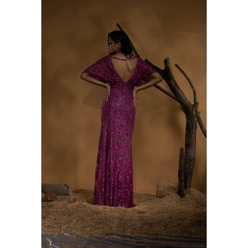 Ambrosia Hand Embellished Magenta Pink Gown with Intricate Sequence & Beads