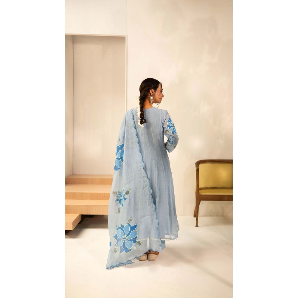 AM by Anita Mittal Blue Chanderi Zoya Anarkali Kurta with Pant and Dupatta