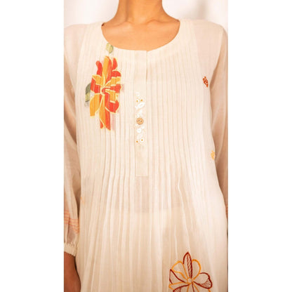 AM by Anita Mittal Off White Chanderi Zoya Kurta with Pant
