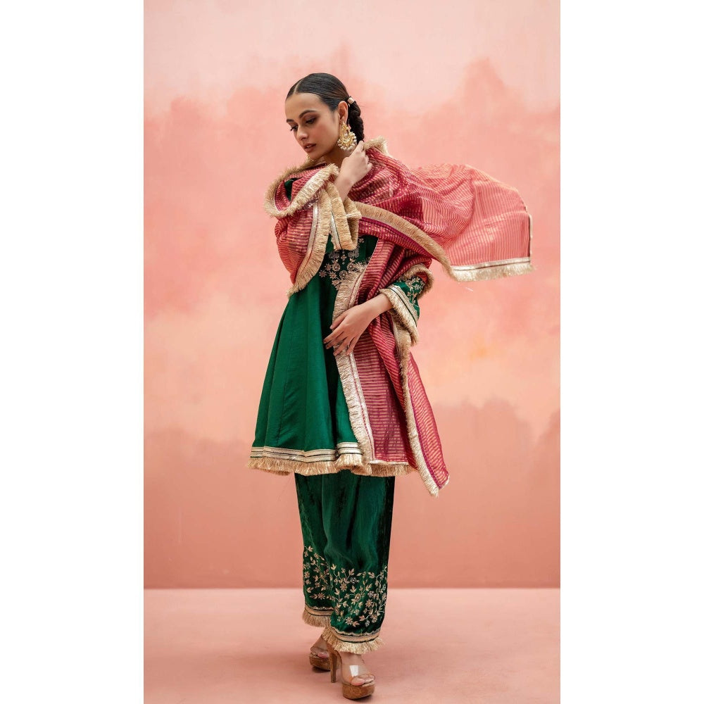 AM by Anita Mittal Green Firefly Kurta with Pant and Dupatta