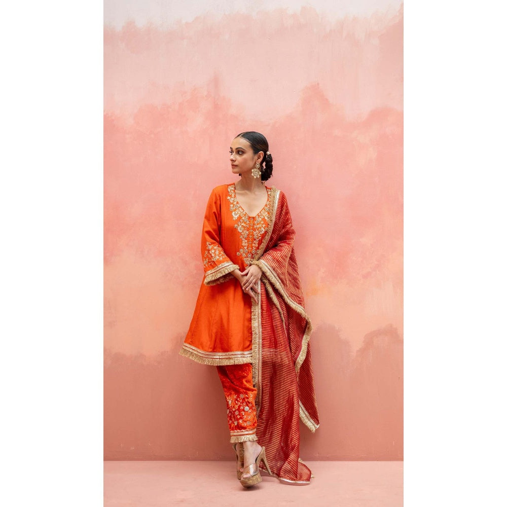 AM by Anita Mittal Orange Firefly Kurta with Pant and Dupatta