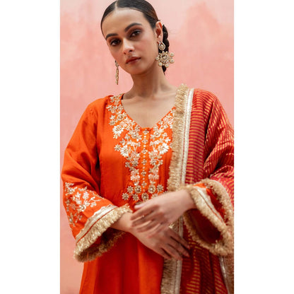 AM by Anita Mittal Orange Firefly Kurta with Pant and Dupatta
