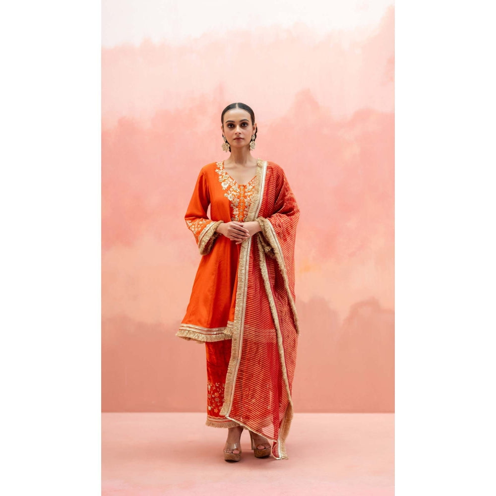 AM by Anita Mittal Orange Firefly Kurta with Pant and Dupatta