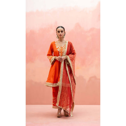 AM by Anita Mittal Orange Firefly Kurta with Pant and Dupatta
