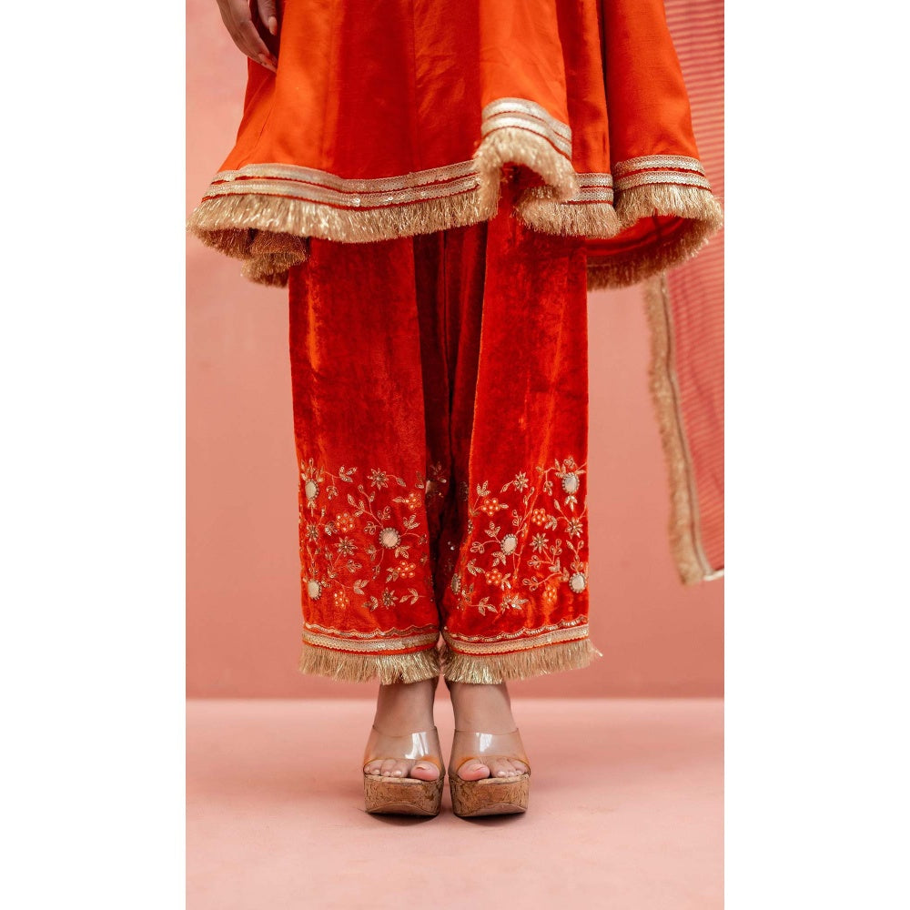AM by Anita Mittal Orange Firefly Kurta with Pant and Dupatta