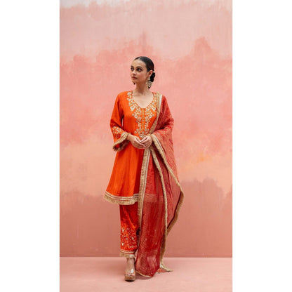 AM by Anita Mittal Orange Firefly Kurta with Pant and Dupatta