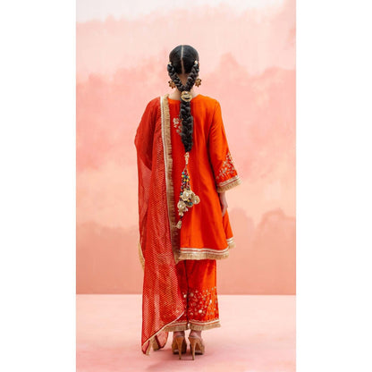 AM by Anita Mittal Orange Firefly Kurta with Pant and Dupatta