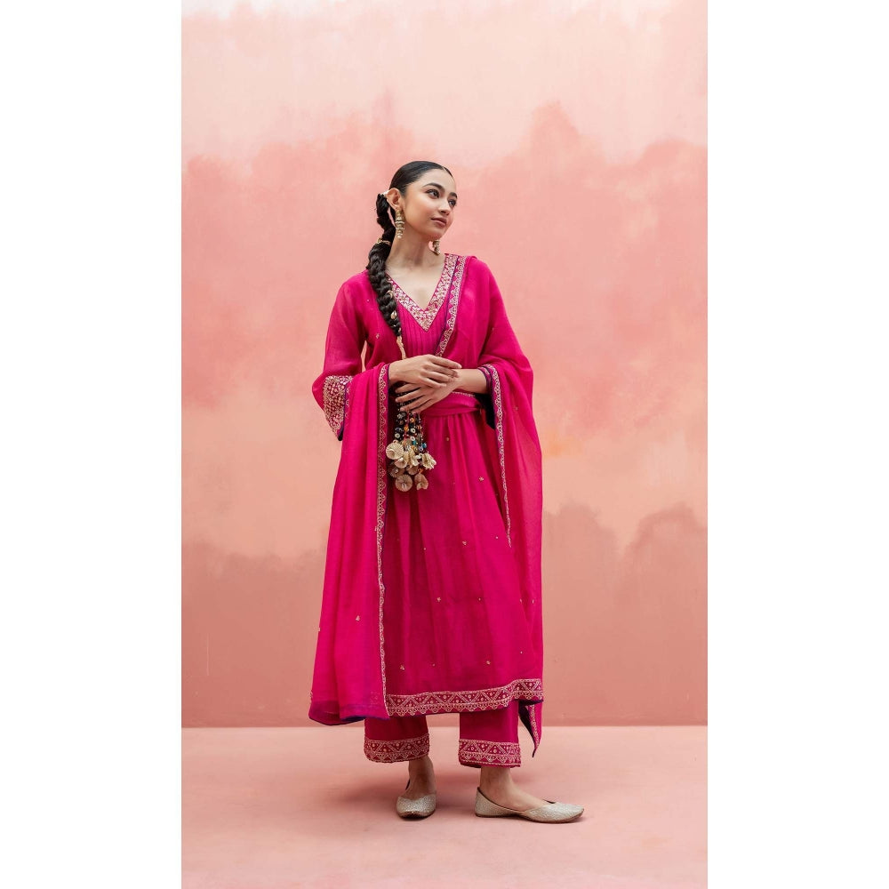 AM by Anita Mittal Pink Sitara A-Line Kurta with Pant and Dupatta