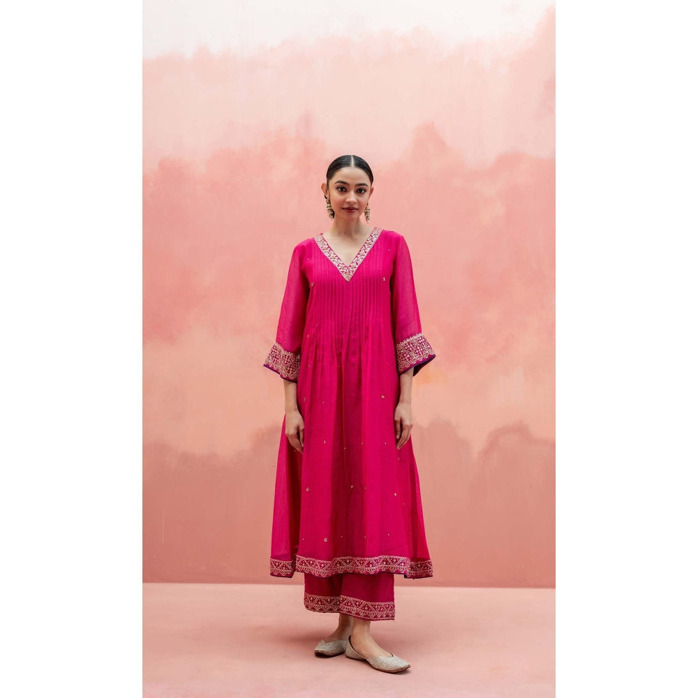 AM by Anita Mittal Pink Sitara A-Line Kurta with Pant and Dupatta