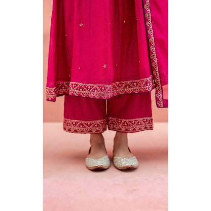 AM by Anita Mittal Pink Sitara A-Line Kurta with Pant and Dupatta