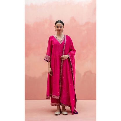 AM by Anita Mittal Pink Sitara A-Line Kurta with Pant and Dupatta