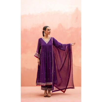 AM by Anita Mittal Purple Sitara A-Line Kurta with Pant and Dupatta