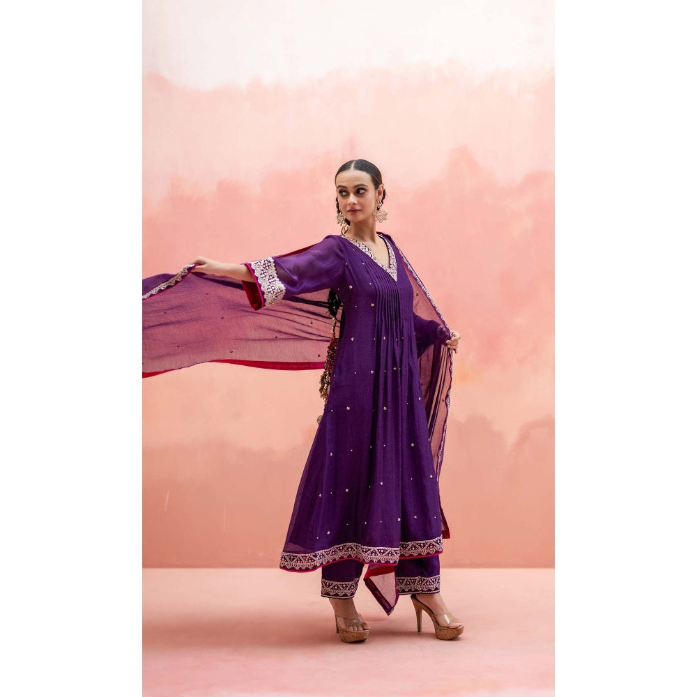 AM by Anita Mittal Purple Sitara A-Line Kurta with Pant and Dupatta