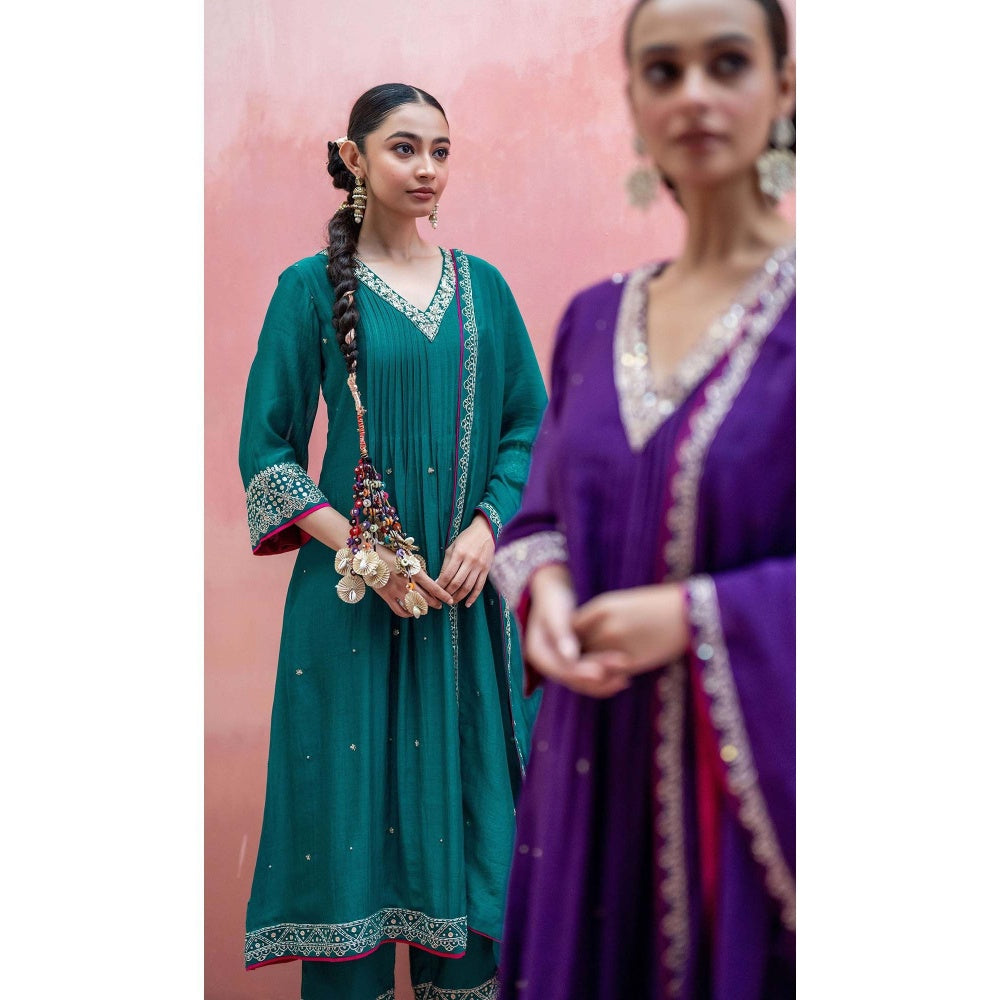 AM by Anita Mittal Purple Sitara A-Line Kurta with Pant and Dupatta