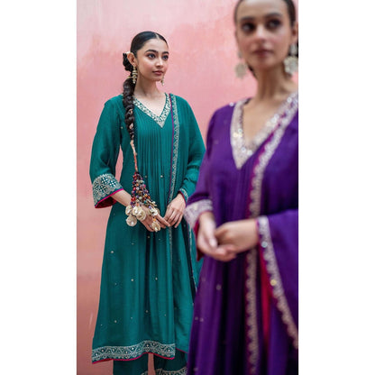 AM by Anita Mittal Purple Sitara A-Line Kurta with Pant and Dupatta