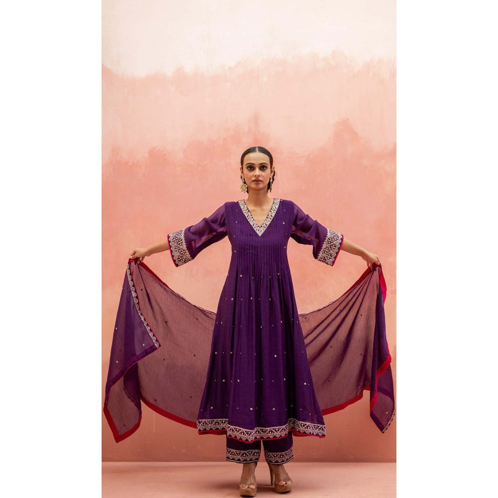 AM by Anita Mittal Purple Sitara A-Line Kurta with Pant and Dupatta