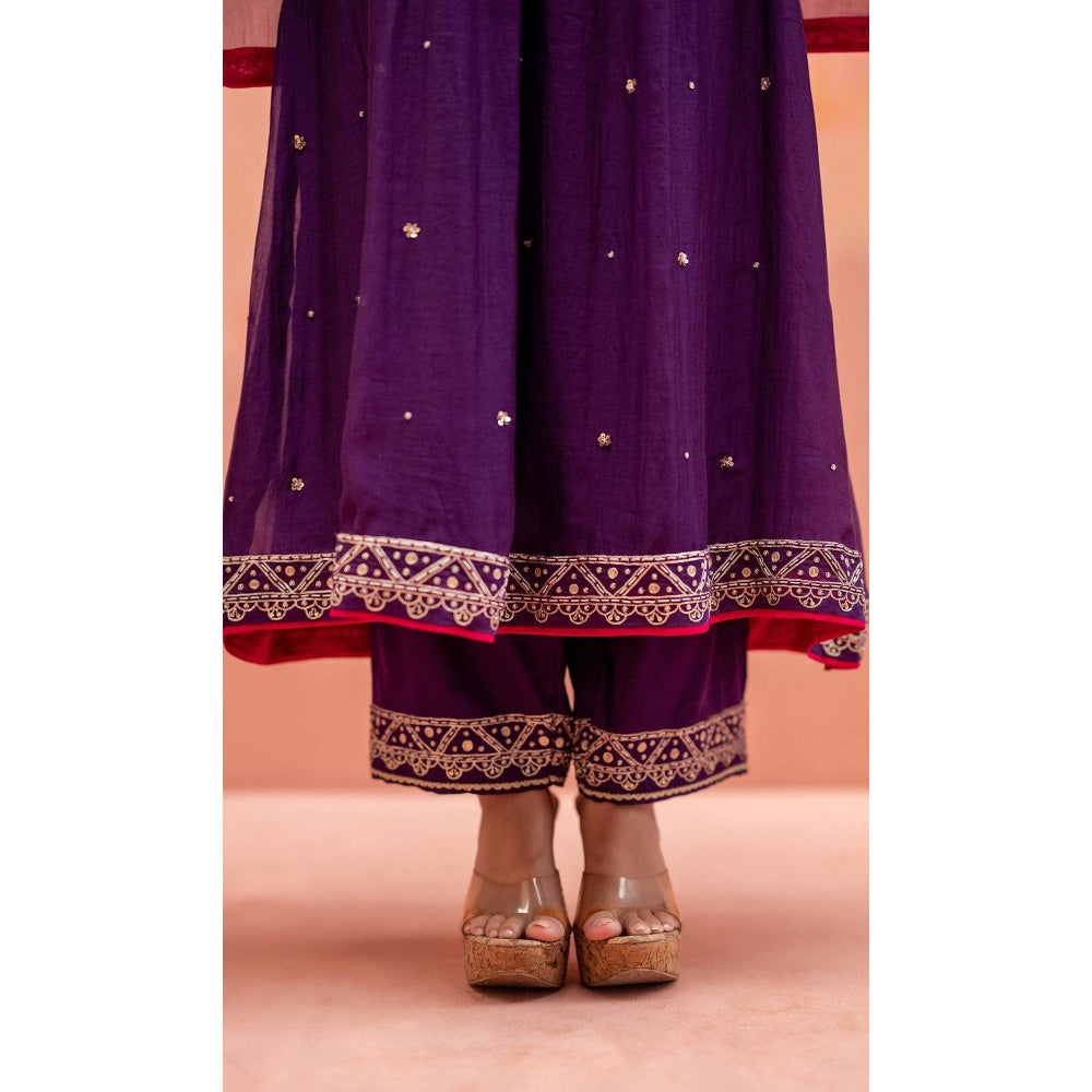 AM by Anita Mittal Purple Sitara A-Line Kurta with Pant and Dupatta