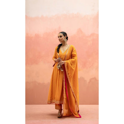 AM by Anita Mittal Yellow Sitara A-Line Kurta with Pant and Dupatta