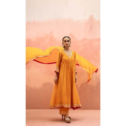 AM by Anita Mittal Yellow Sitara A-Line Kurta with Pant and Dupatta
