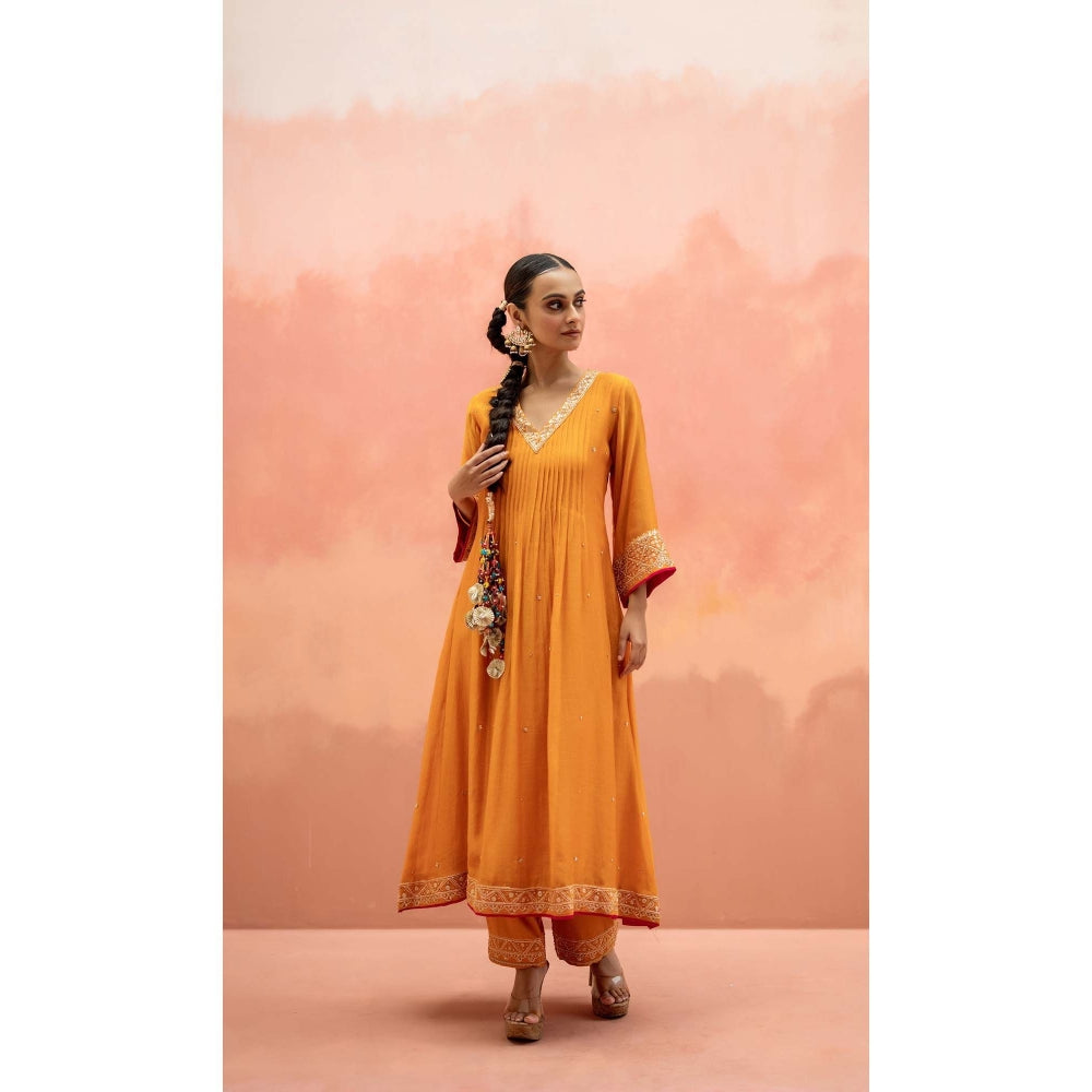 AM by Anita Mittal Yellow Sitara A-Line Kurta with Pant and Dupatta