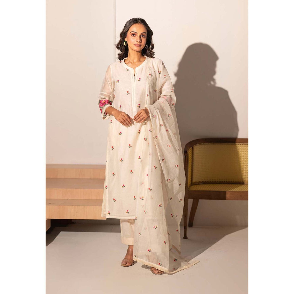 AM by Anita Mittal Off White Zia Cross-Stitch Kurta with Pant and Dupatta