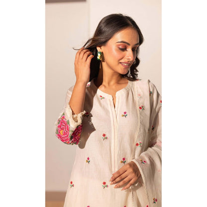 AM by Anita Mittal Off White Zia Cross-Stitch Kurta with Pant and Dupatta