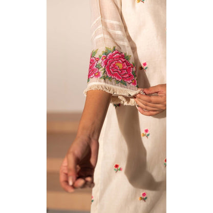 AM by Anita Mittal Off White Zia Cross-Stitch Kurta with Pant and Dupatta