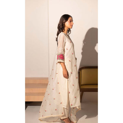 AM by Anita Mittal Off White Zia Cross-Stitch Kurta with Pant and Dupatta