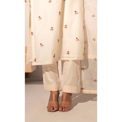 AM by Anita Mittal Off White Zia Cross-Stitch Kurta with Pant and Dupatta