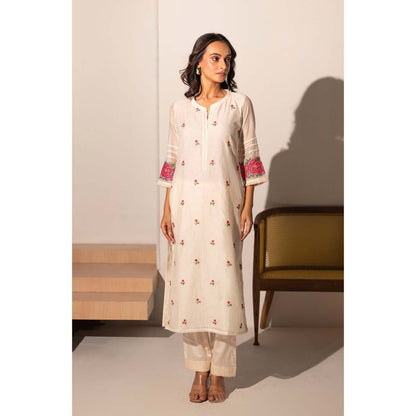 AM by Anita Mittal Off White Zia Cross-Stitch Kurta with Pant and Dupatta